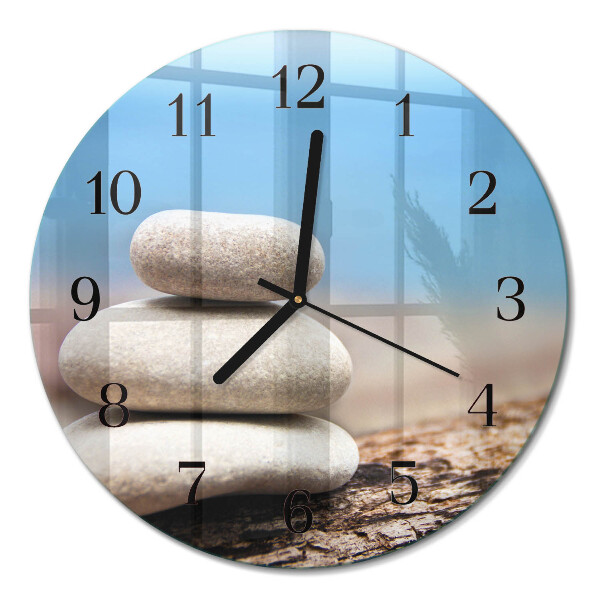 Wanduhr glas rund Steine
