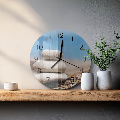 Wanduhr glas rund Steine