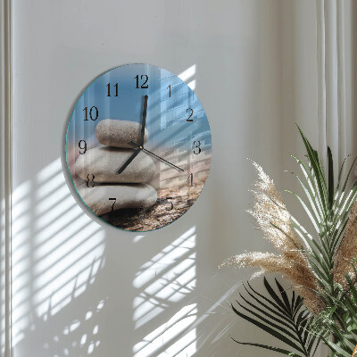 Wanduhr glas rund Steine