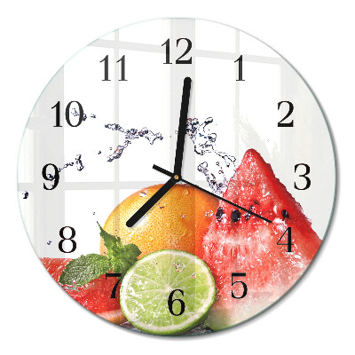 Runde wanduhr aus glas Obst