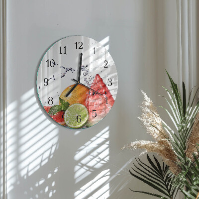 Runde wanduhr aus glas Obst