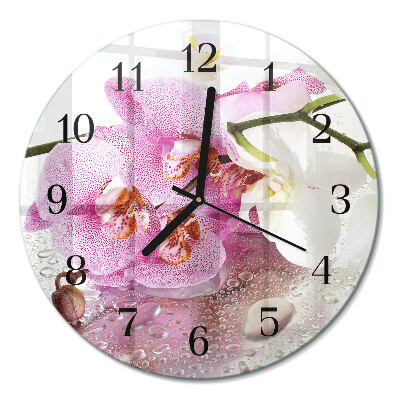 Runde wanduhr aus glas Orchidee