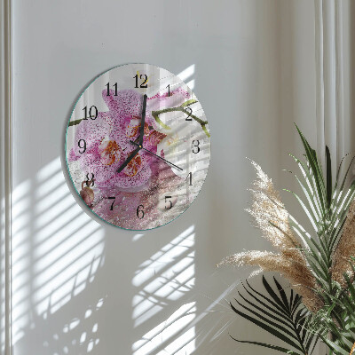 Runde wanduhr aus glas Orchidee