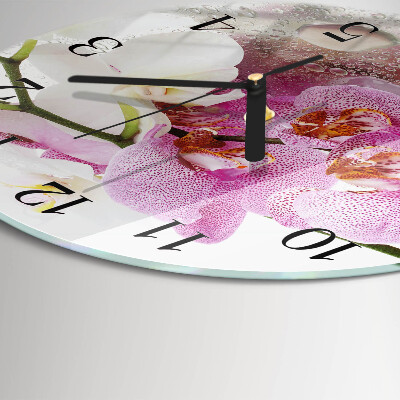 Runde wanduhr aus glas Orchidee