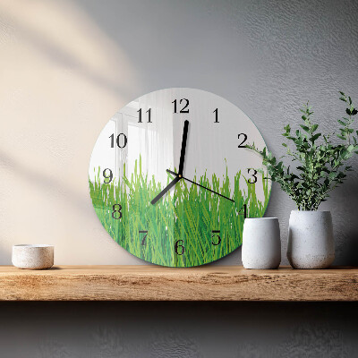 Glas wanduhr mit motiv rund Gras