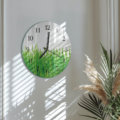 Glas wanduhr mit motiv rund Gras