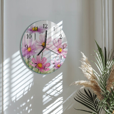 Runde wanduhr aus glas Blumen