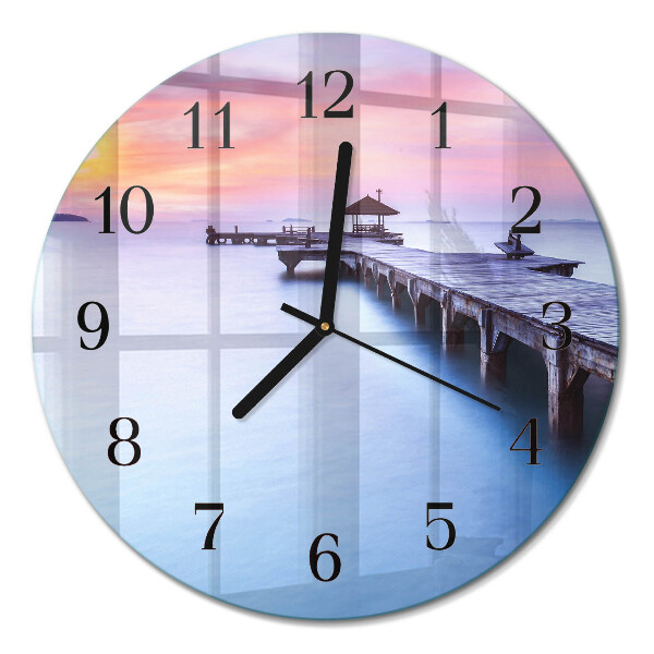 Wanduhr glas rund Holzbrücke