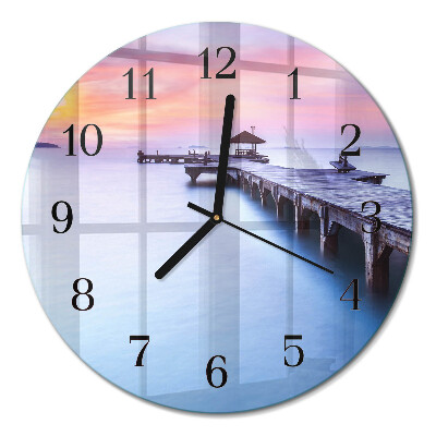 Wanduhr glas rund Holzbrücke