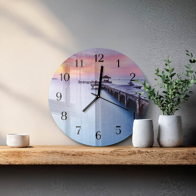 Wanduhr glas rund Holzbrücke