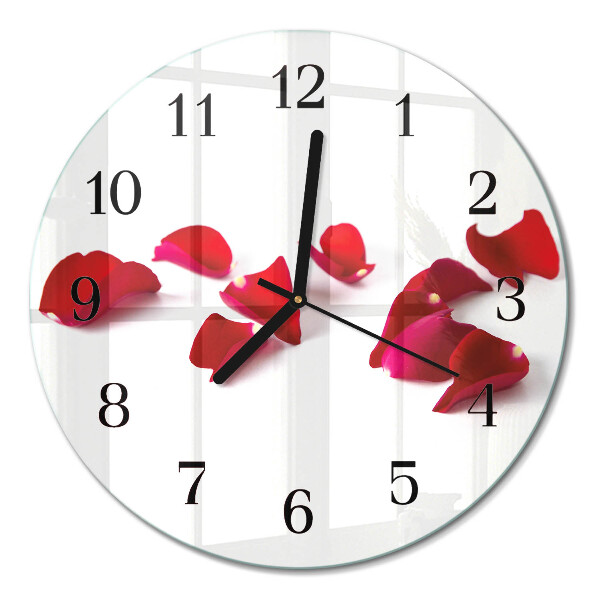 Wanduhr glas rund Rosenblätter