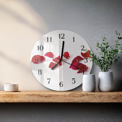 Wanduhr glas rund Rosenblätter