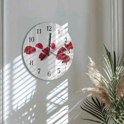 Wanduhr glas rund Rosenblätter