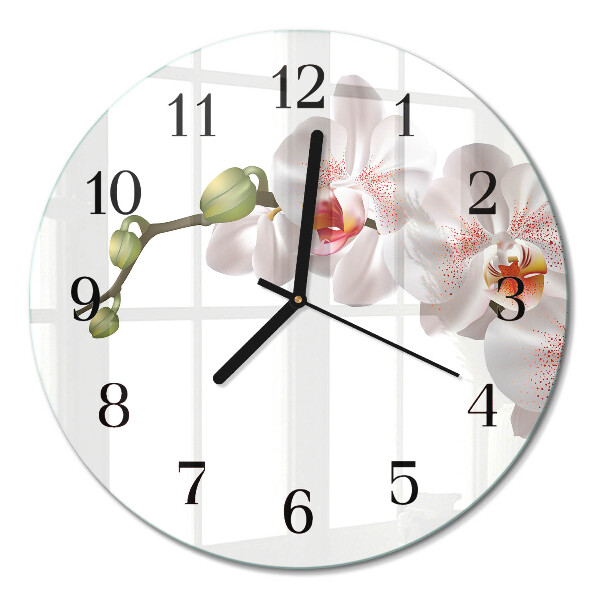 Runde wanduhr aus glas Orchidee