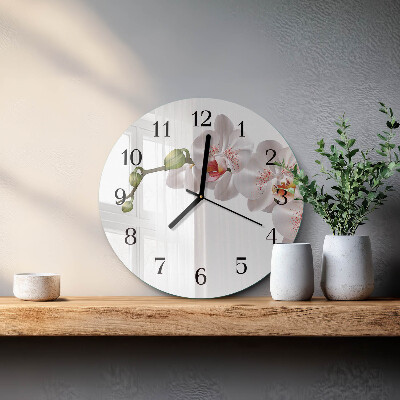 Runde wanduhr aus glas Orchidee