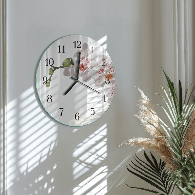 Runde wanduhr aus glas Orchidee