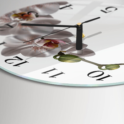 Runde wanduhr aus glas Orchidee