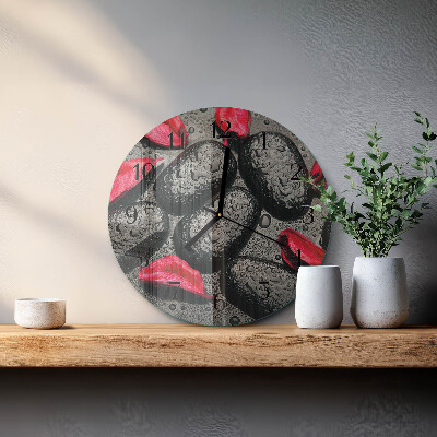 Wanduhr glas rund Steine