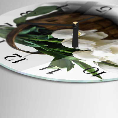 Wanduhr glas rund Korb mit Tulpen