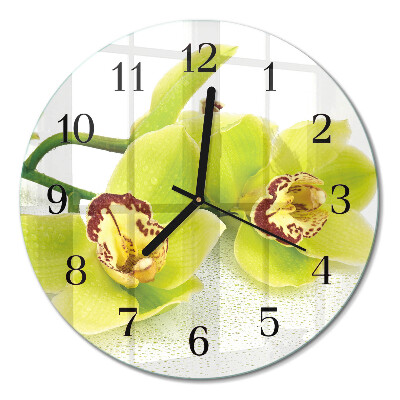 Runde wanduhr aus glas Orchidee