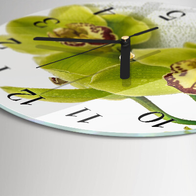 Runde wanduhr aus glas Orchidee