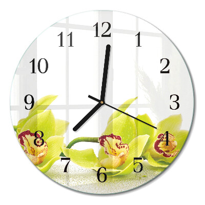 Glas wanduhr mit motiv rund Orchidee