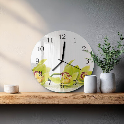 Glas wanduhr mit motiv rund Orchidee