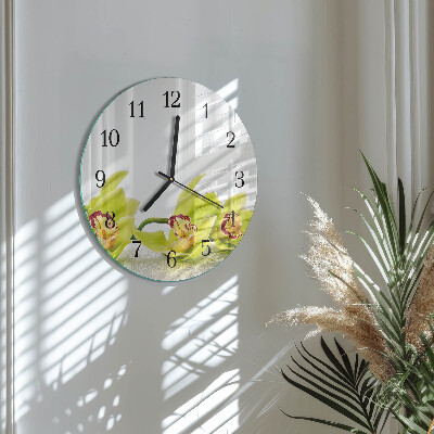 Glas wanduhr mit motiv rund Orchidee