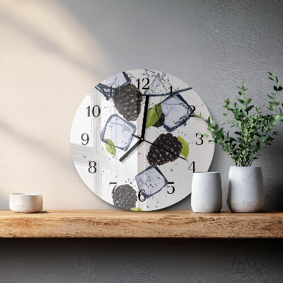 Wanduhr glas rund Brombeeren