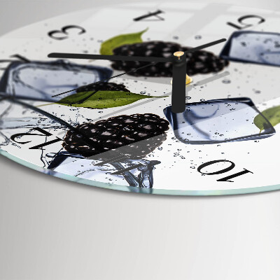 Wanduhr glas rund Brombeeren