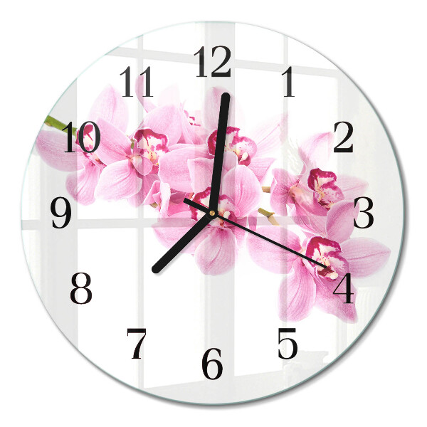 Runde wanduhr aus glas Orchidee