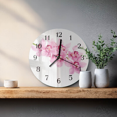 Runde wanduhr aus glas Orchidee