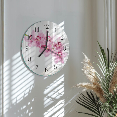 Runde wanduhr aus glas Orchidee