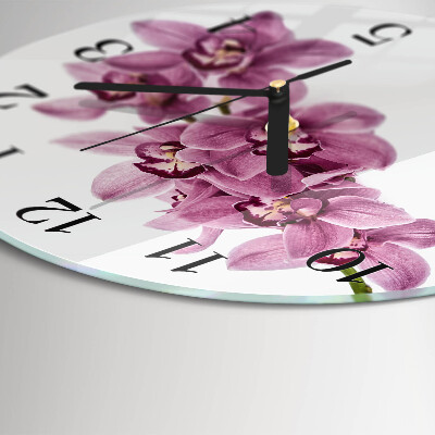 Runde wanduhr aus glas Orchidee