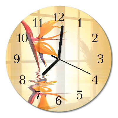 Glas wanduhr mit motiv rund Blume
