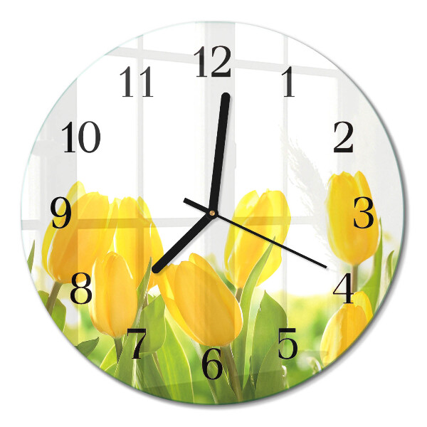 Wanduhr glas rund Tulpen