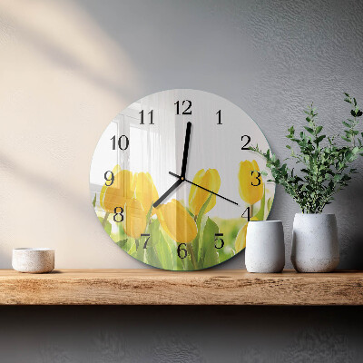 Wanduhr glas rund Tulpen