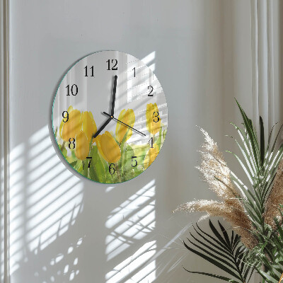 Wanduhr glas rund Tulpen