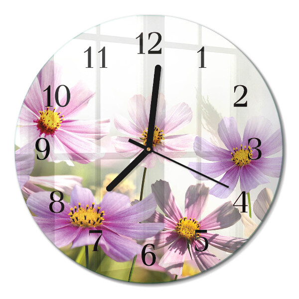 Runde wanduhr aus glas Blumen