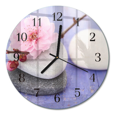 Wanduhr glas rund Steine