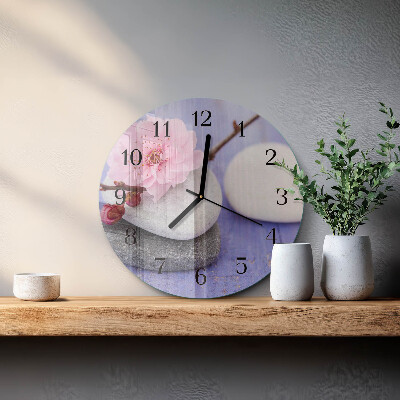 Wanduhr glas rund Steine