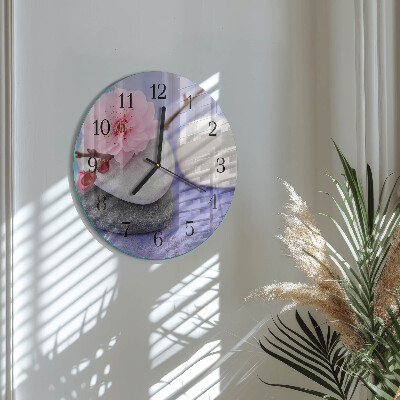 Wanduhr glas rund Steine