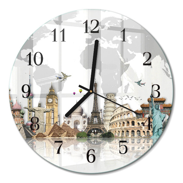 Runde wanduhr aus glas Welt