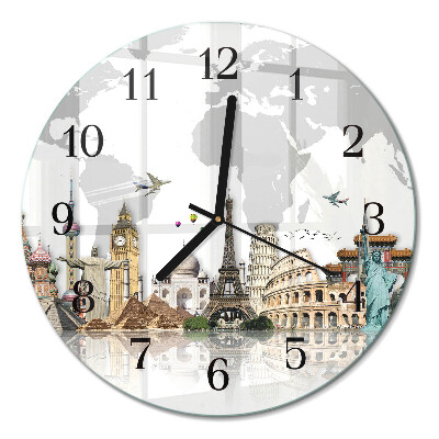 Runde wanduhr aus glas Welt