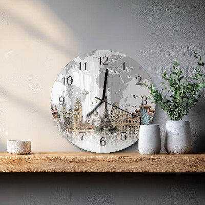 Runde wanduhr aus glas Welt