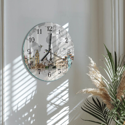 Runde wanduhr aus glas Welt