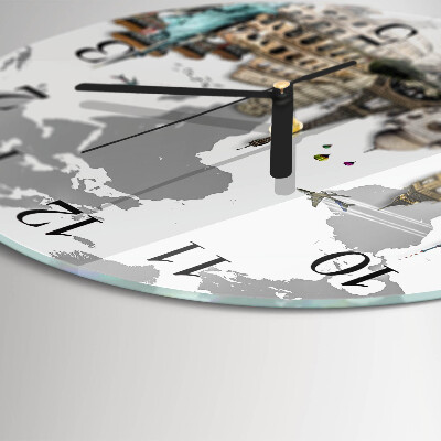 Runde wanduhr aus glas Welt