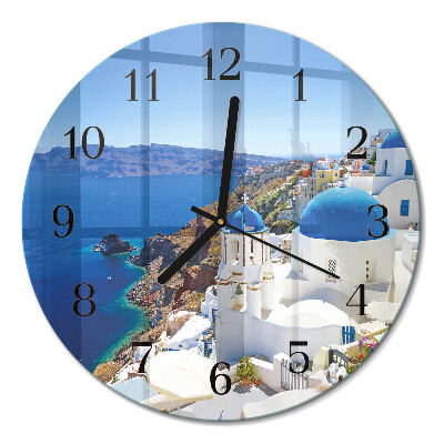 Runde wanduhr aus glas Santorini