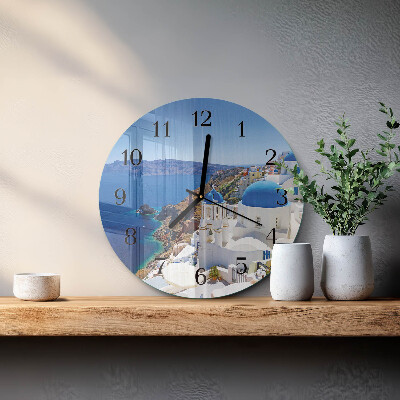 Runde wanduhr aus glas Santorini