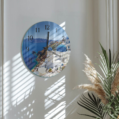 Runde wanduhr aus glas Santorini
